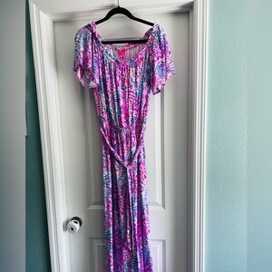 🌸 Lilly Pulitzer MORIAH MIDI DRESS Raz Berry Sea You Soon Lilac Pink M